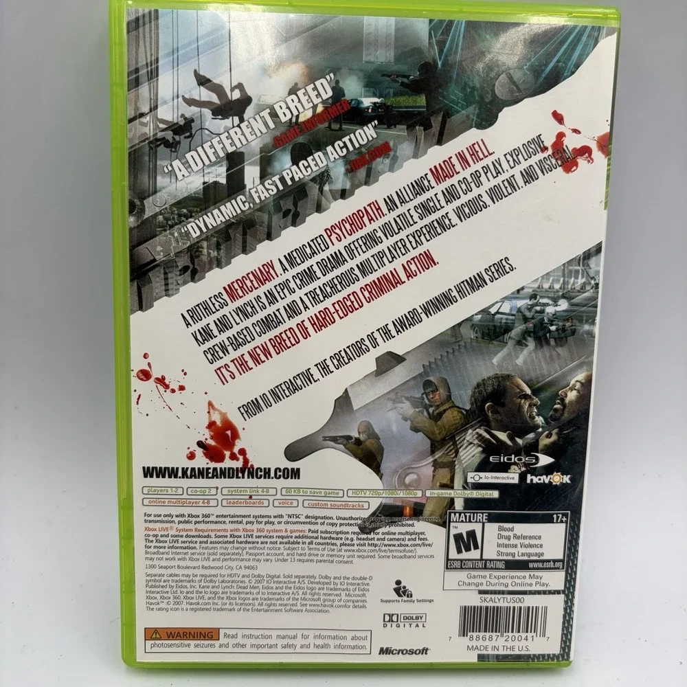 Kane and Lynch Dead Men Xbox 360, Pre-owned with Manual
